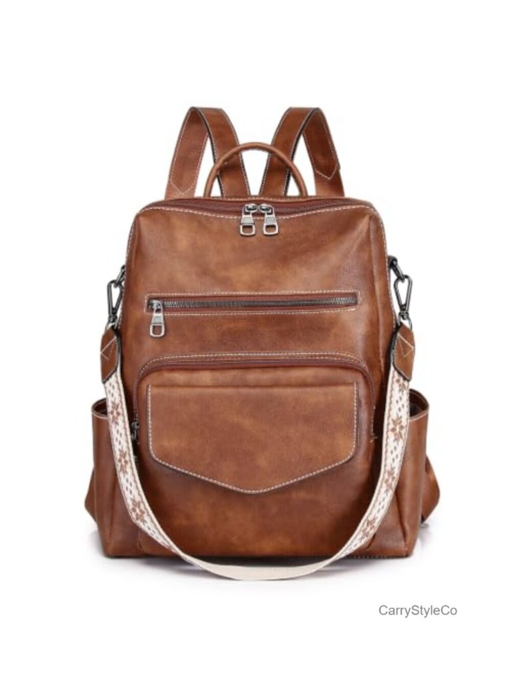 PU Leather Convertible Backpack Purse Medium 12x5.5x13 Water Resistant 8 Pockets